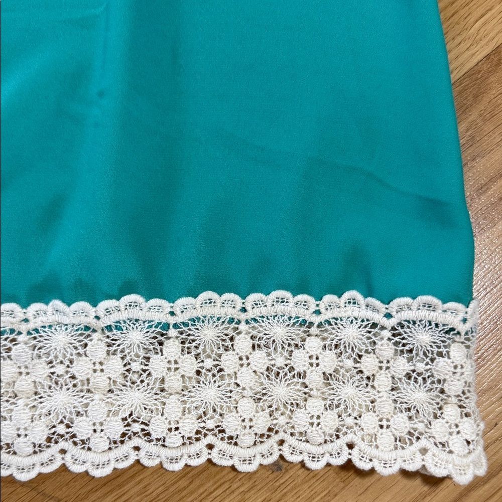 Annabella USA Teal Lace Trim Top Camisole Small Made in USA Layering - Picture 2 of 5